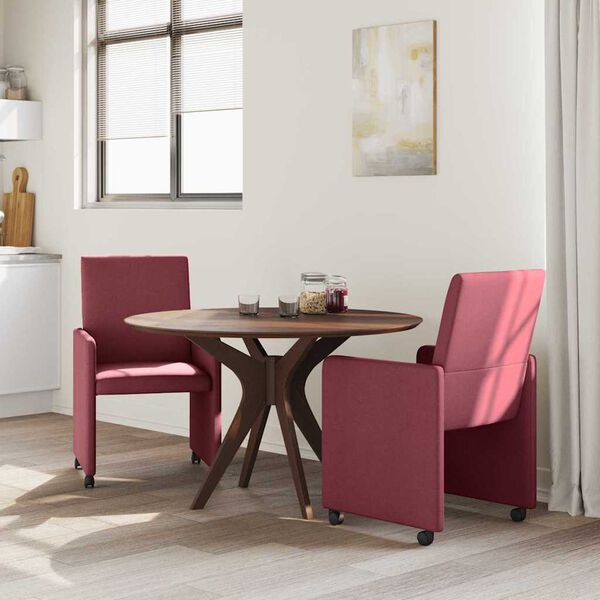 vidaXL Scaune de dining cu roți 2 pcs bordo 57 x 66 x 94 cm țesătură