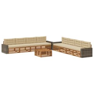 vidaXL Set de canapele de exterior 9 pcs Natural și Bej Poliester