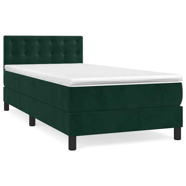vidaXL Pat box spring cu saltea, verde &icirc;nchis, 80x200 cm, catifea