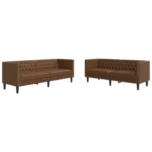 vidaXL Set canapele Chesterfield cu 2 locuri, maro, piele eco.