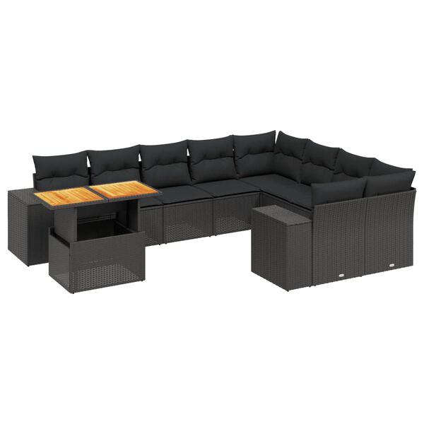 vidaXL Set canapele de grădină cu perne, 10 piese, negru, poliratan