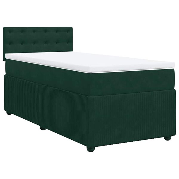 vidaXL Pat box spring cu saltea, verde &icirc;nchis, 100x200 cm, catifea