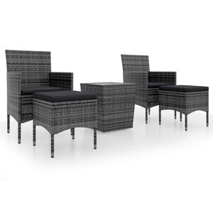 vidaXL Set mobilier de grădină, 3 piese, gri, poliratan și sticlă