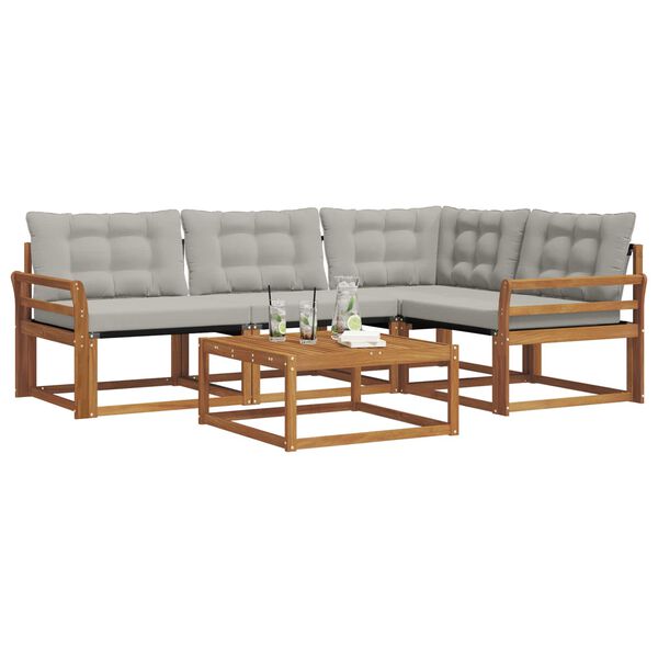 vidaXL Set de canapele de exterior 5 pcs Gri natural și deschis
