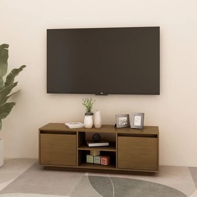 vidaXL Comodă TV, maro miere, 110x30x40 cm, lemn masiv de pin