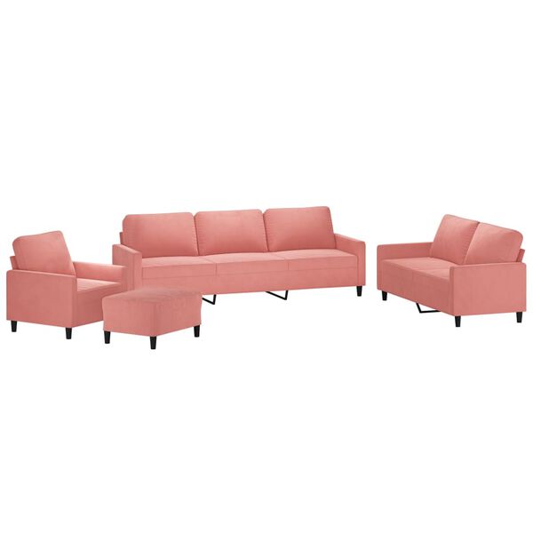 vidaXL Set de canapele cu perne, 4 piese, roz, catifea