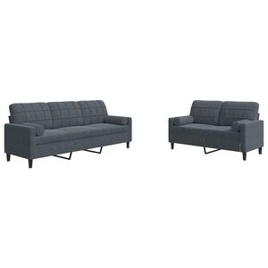 vidaXL Set de canapele cu perne/rulouri, 2 piese, gri &icirc;nchis, catifea