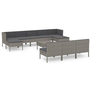vidaXL Set mobilier de grădină cu perne, 11 piese, gri, poliratan