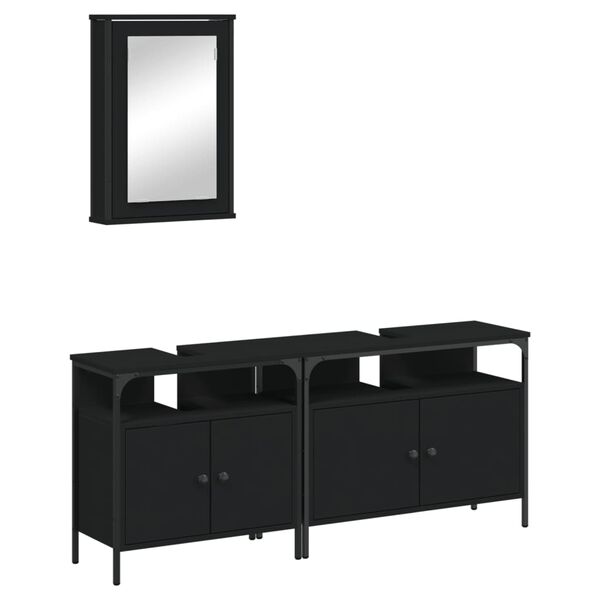 vidaXL Set mobilier de baie, 3 piese, negru, lemn compozit