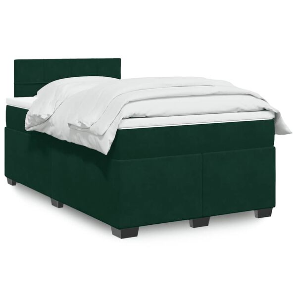 vidaXL Pat box spring cu saltea, verde &icirc;nchis, 120x190 cm, catifea
