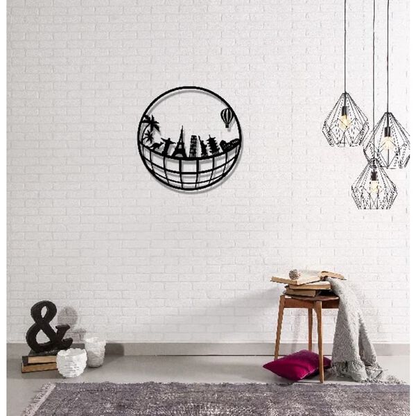 Homemania Decor perete World Map 11, negru, 50x50 cm, metal