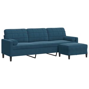 vidaXL Canapea cu 3 locuri și taburet, albastru, 210 cm, catifea