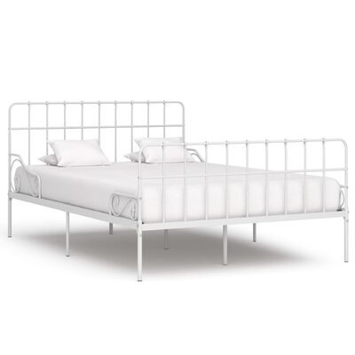 vidaXL Cadru de pat cu bază din șipci, alb, 140 x 200 cm, metal