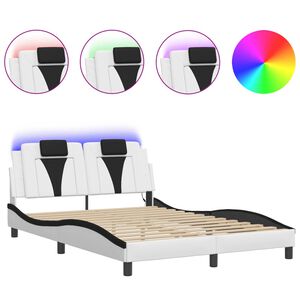 vidaXL Cadru de pat, Viana, cu LED fără saltea, alb/negru, 140x190 cm