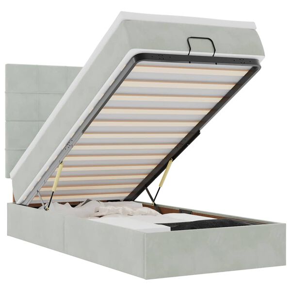 vidaXL Cadru de pat otoman cu saltele Gri deschis 90x190cm catifea