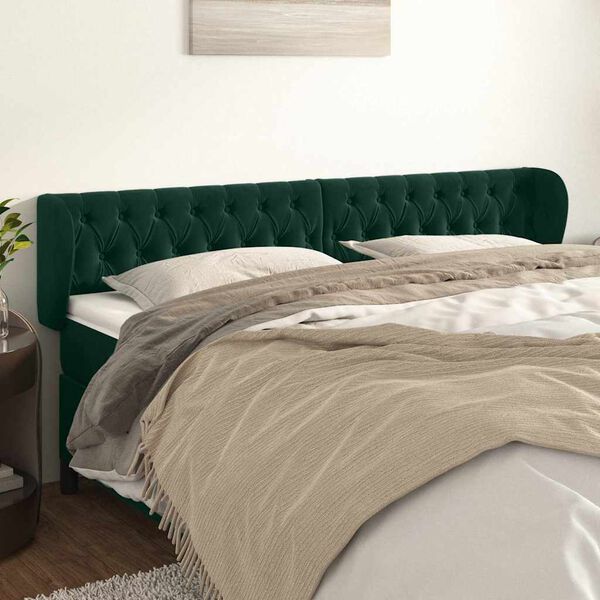 vidaXL Tăblie de pat cu aripioare verde &icirc;nchis 183x23x78/88 cm catifea