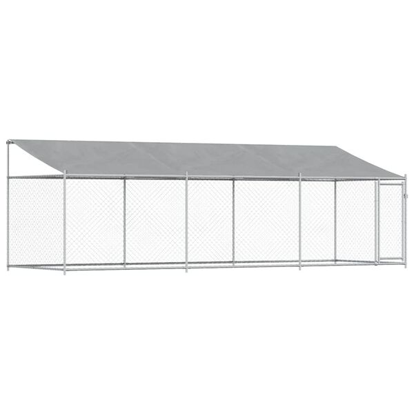 vidaXL Cușcă c&acirc;ini cu acoperiș și uși, gri, 6x2x2 m, oțel galvanizat