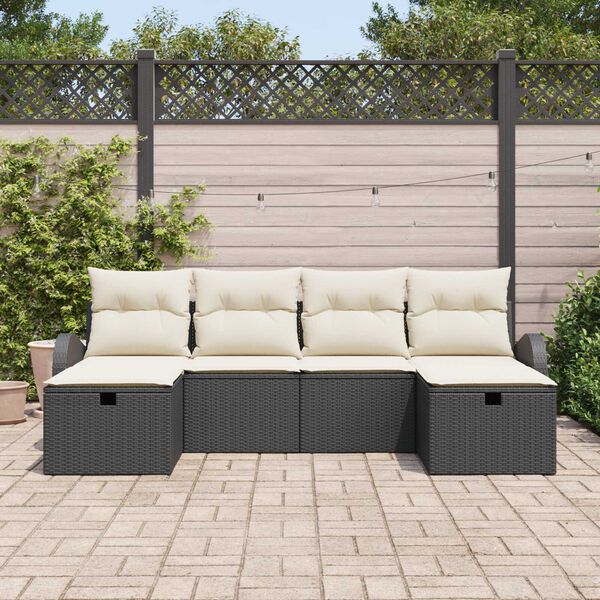 vidaXL Set de canapele pentru grădină cu pernă 6 pcs Negru Rattan poli