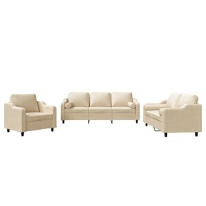 vidaXL Set de canapele cu perne, 3 piese, crem, textil