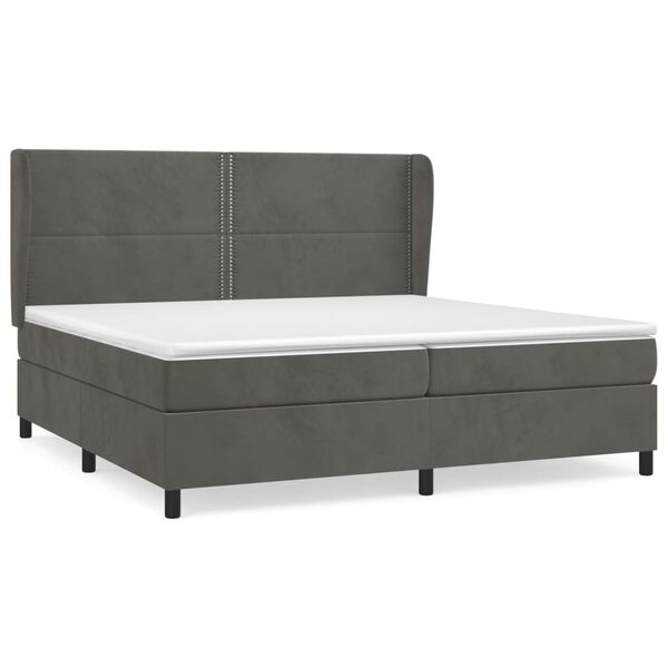 vidaXL Pat box spring cu saltea, gri &icirc;nchis, 200x200 cm, catifea