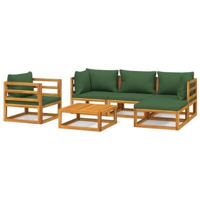 vidaXL Set mobilier de grădină cu perne verzi, 6 piese, lemn masiv
