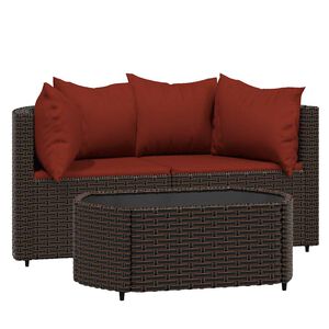 vidaXL Set mobilier de grădină cu perne, 3 piese, maro, poliratan