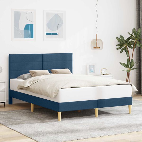 vidaXL Cadru de pat cu headboard albastru 160 x 200 cm țesătură