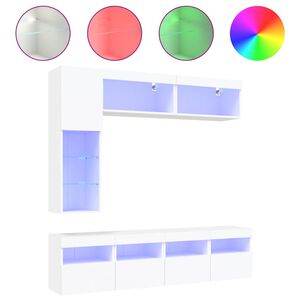 vidaXL Set comode TV de perete, 7 piese, cu lumini LED, alb