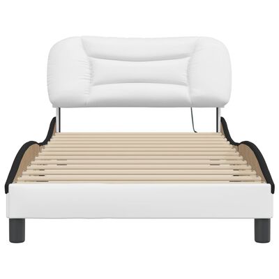 vidaXL Cadru de pat cu lumini LED alb/negru 100x200 cm piele ecologică