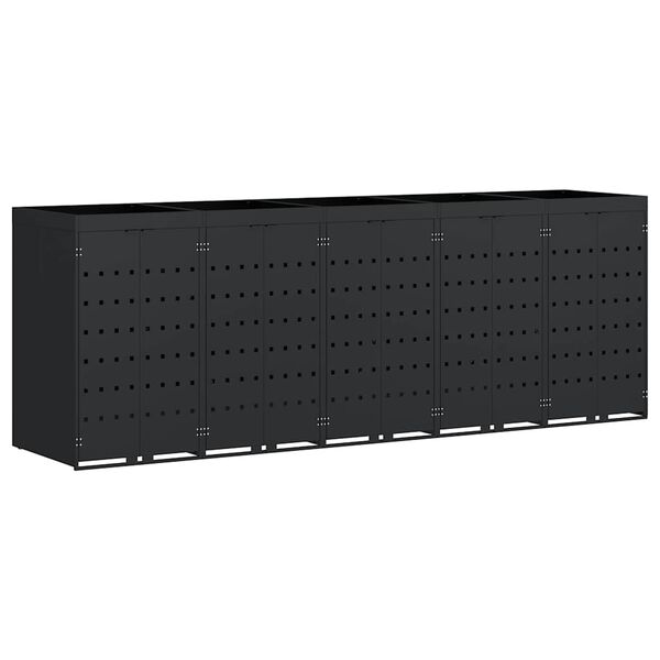 vidaXL Depozitare pentru 5 pubele Wheelie Negru 340 x 77,5 x 121,5 cm