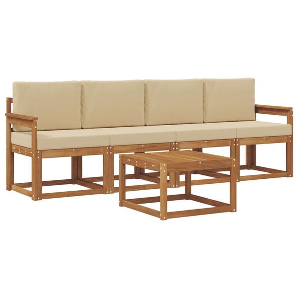 vidaXL Set de canapele de exterior cu pernă 5 pcs Natural și Bej