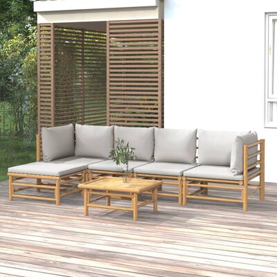 vidaXL Set mobilier de grădină cu perne gri deschis, 6 piese, bambus