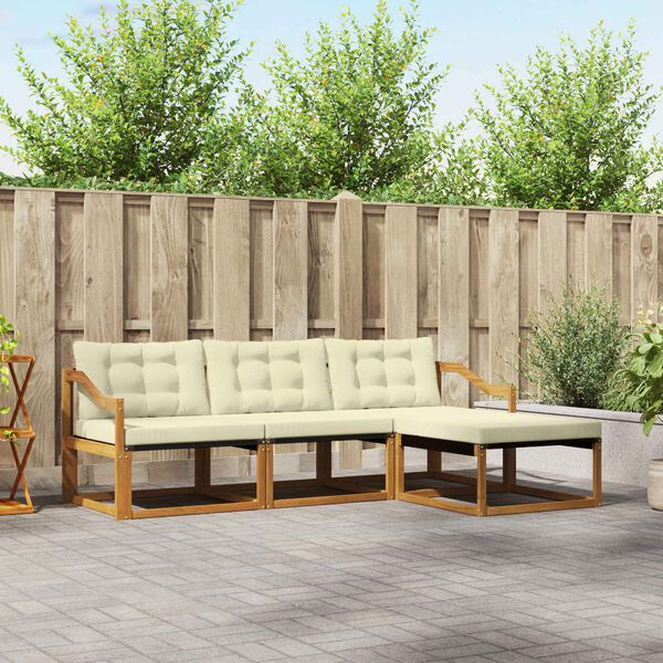 vidaXL Set de canapele de exterior cu pernă 4 pcs Natural și Crem