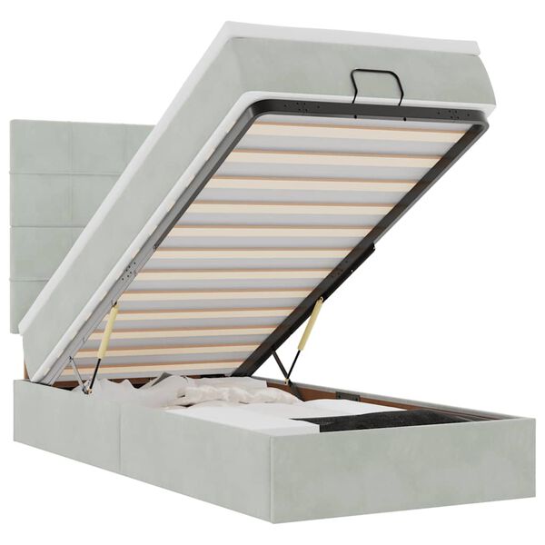 vidaXL Cadru de pat otoman cu saltele Gri deschis 90x200cm catifea