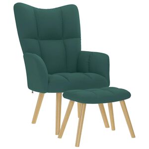 vidaXL Scaun de relaxare cu taburet, verde &icirc;nchis, textil