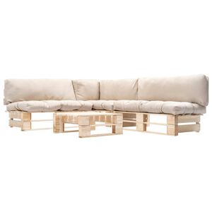 vidaXL Set mobilier grădină paleți cu perne nisipii, 4 piese, lemn