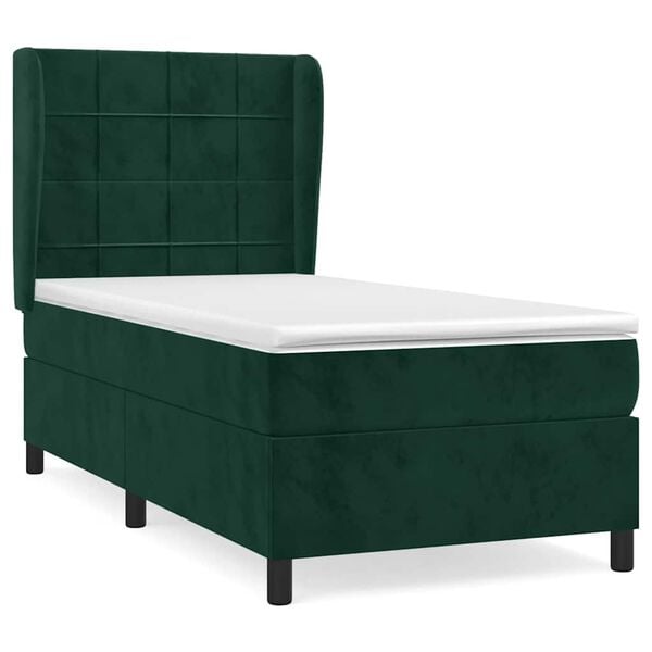 vidaXL Pat box spring cu saltea, verde &icirc;nchis, 80x200 cm, catifea