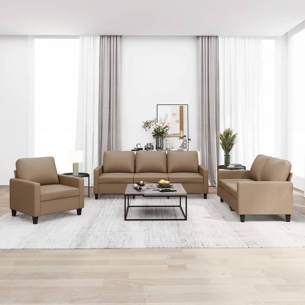 vidaXL Set de canapele cu perne, 3 piese, cappuccino, piele ecologică