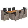 vidaXL Set mobilier grădină cu perne, 9 piese, gri, poliratan