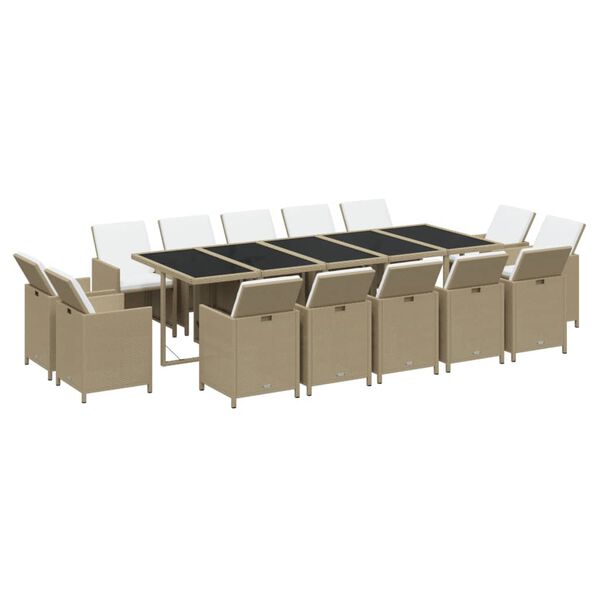 vidaXL Set mobilier de exterior cu perne, 15 piese, bej, poliratan