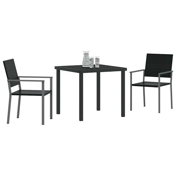 vidaXL Set de masă pentru grădină 3 pcs Negru Ratan PE