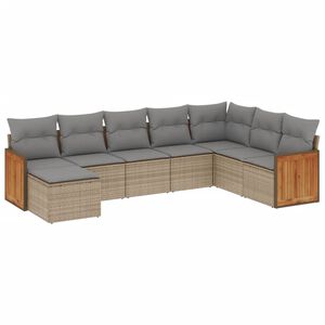 vidaXL Set canapele de grădină, 8 piese, cu perne, bej, poliratan