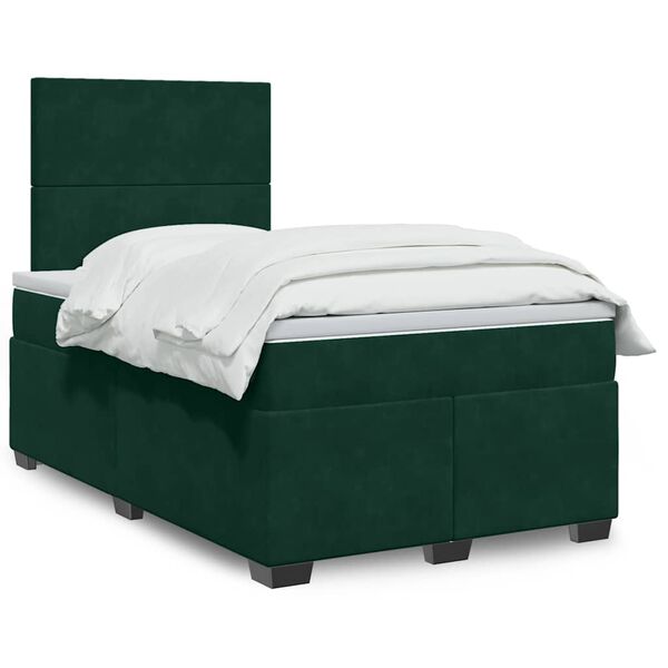 vidaXL Pat box spring cu saltea, verde &icirc;nchis, 120x200 cm, catifea