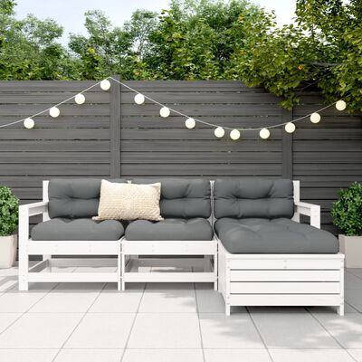 vidaXL Set canapea de grădină, 4 piese, alb, lemn masiv de pin