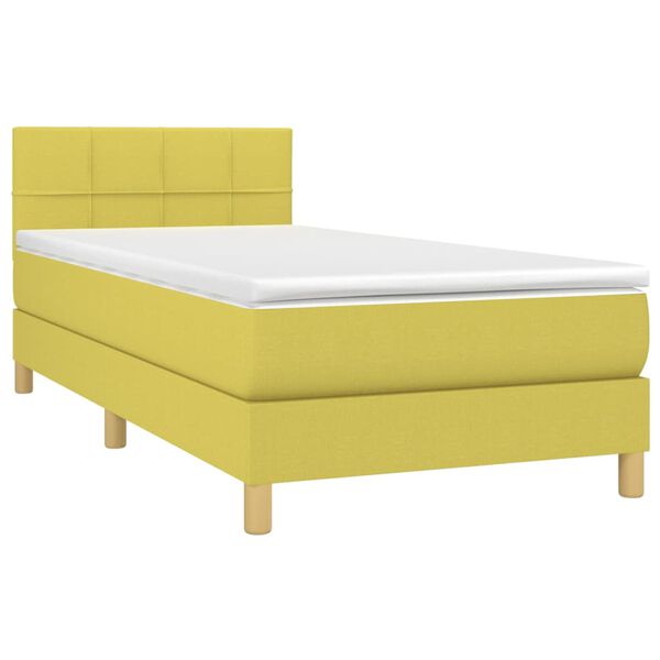 vidaXL Pat cu arcuri, saltea și LED, verde, 100x200 cm, textil