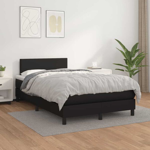 vidaXL Pat box spring cu saltea, negru, 120x190 cm, piele ecologică