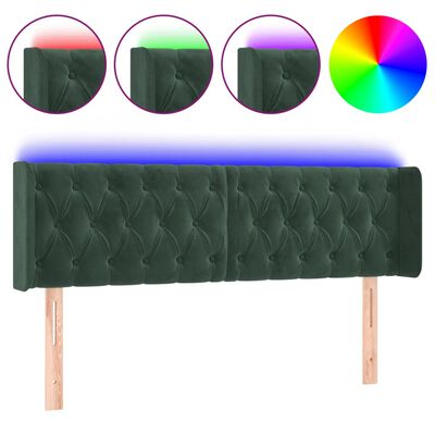 vidaXL Tăblie de pat cu LED, verde închis, 163x16x78/88 cm, catifea