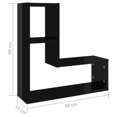 vidaXL Rafturi de perete, 2 buc, negru extralucios, 50x15x50 cm, PAL