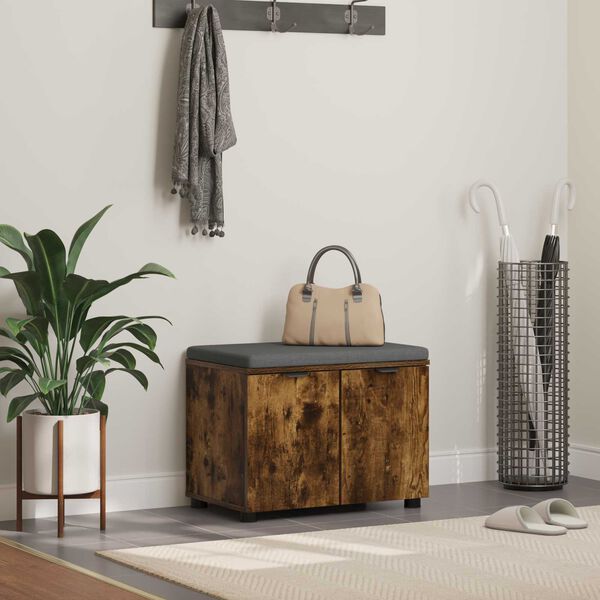vidaXL Bancă pentru hol cu pernă cu ușă Stejar fumuriu 60 x 38 x 46 cm