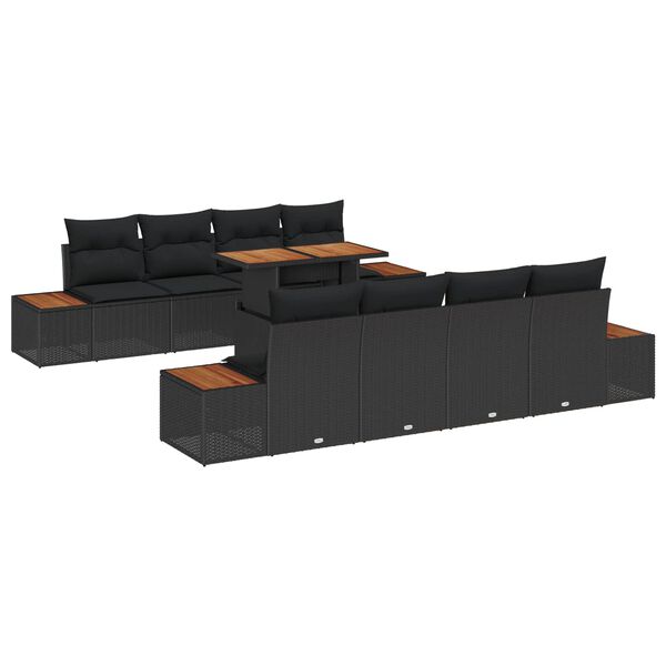 vidaXL Set de canapele pentru grădină 9 pcs Negru Rattan poli